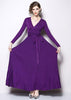 Vestido Longo Canelado Decote Transpassado Manga longa