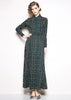 Vestido Longo Estampado Xadrez Manga Longa