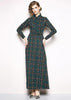Vestido Longo Estampado Xadrez Manga Longa