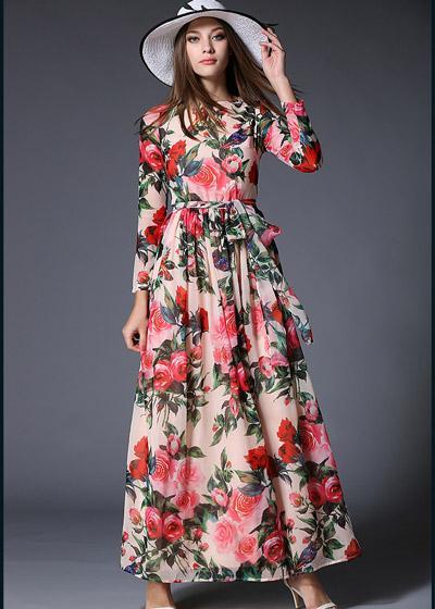 Vestido Longo Estampado Manga Longa Casual