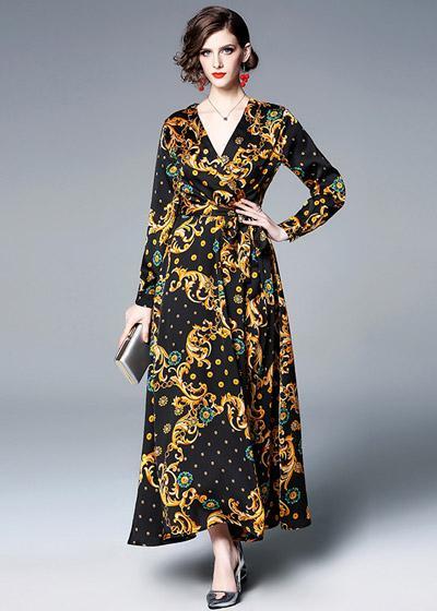Vestido Longo Estampada Decote Transpassado