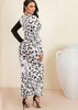 Vestido Longo de Festa Decotado Estampa Animal Print
