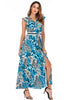 Vestido Longo com Fenda e Babado Estampado