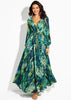 Vestido Esvoaçante Longo Estampado Floral com Manga