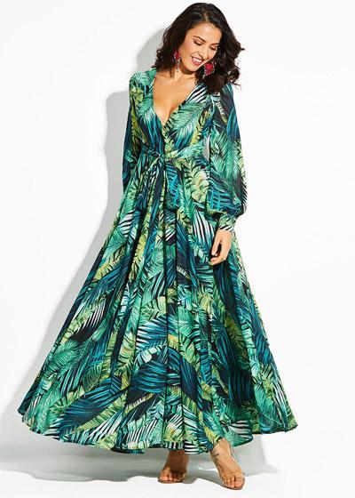 Vestido Esvoaçante Longo Estampado Floral com Manga