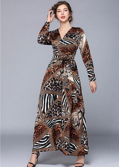 Vestido Longo Estampa Animal Print Manga Longa