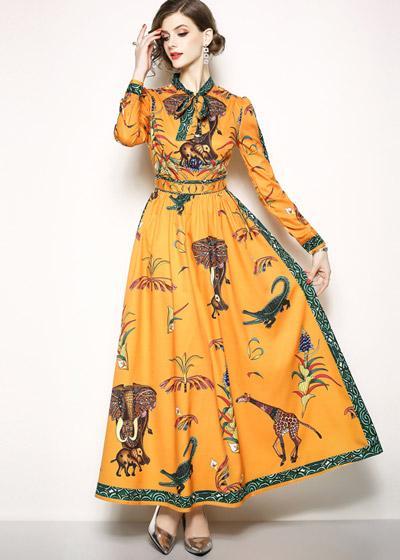 Vestido Evangelico Longo Evase Estampado com Gola