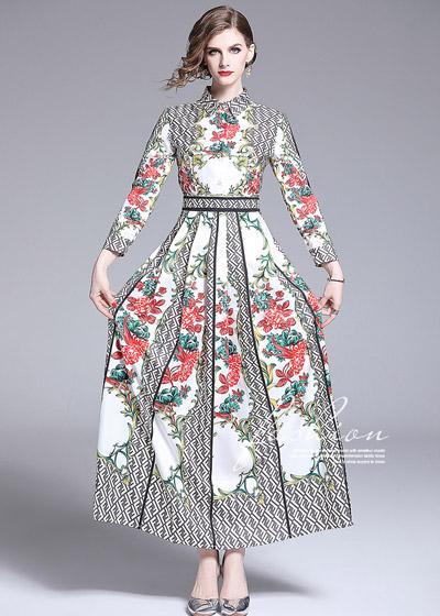 Vestido Longo Estampado com Faixa na Cintura