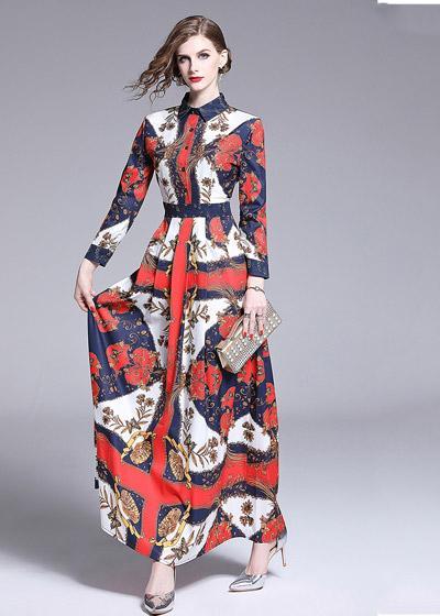 Vestido Evangelico Longo Estampado Manga Longa