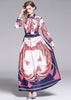 Vestido Estampado Longo Gola Laço Manga Longa