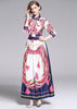 Vestido Estampado Longo Gola Laço Manga Longa