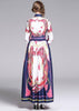 Vestido Estampado Longo Gola Laço Manga Longa