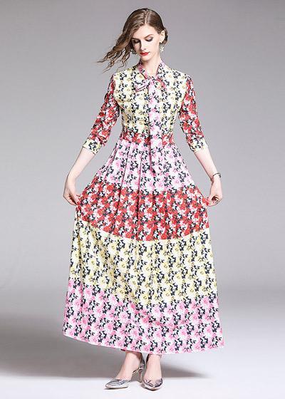 Vestido Longo de Festa Manga Longa com Mix de Estampas