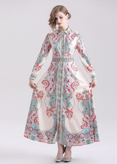 Vestido Longo Estampado com Botões na Frente