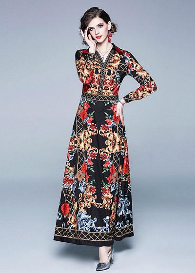 Vestido Longo Florido Manga Longa