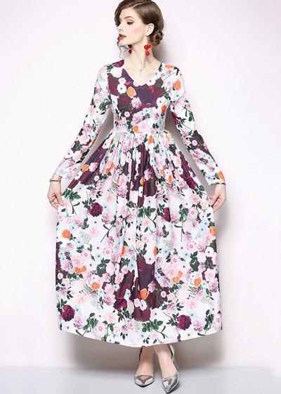 Vestido Longo Floral Manga Comprida