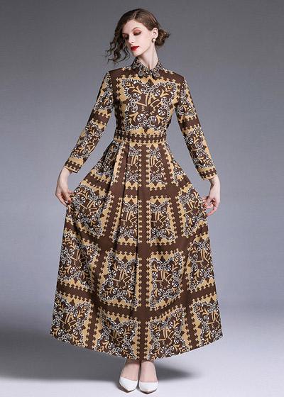 Vestido Longo de Festa Estampado com Manga