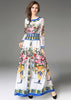 Vestido Longo Floral Fundo Branco com Manga