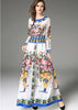 Vestido Longo Floral Fundo Branco com Manga