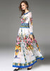 Vestido Longo Floral Fundo Branco com Manga