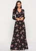 Vestido Longo Floral Fundo Preto Manga Longa