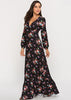 Vestido Longo Floral Fundo Preto Manga Longa