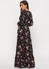 Vestido Longo Floral Fundo Preto Manga Longa