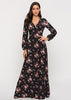 Vestido Longo Floral Fundo Preto Manga Longa
