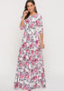 Vestido Longo Floral Fundo Branco Manga Longa