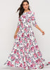 Vestido Longo Floral Fundo Branco Manga Longa