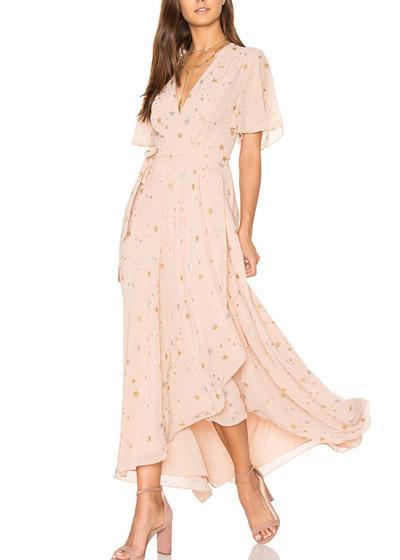 Vestido Longo Transpassado Manga Flare