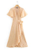 Vestido Longo Transpassado Manga Flare