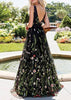 Vestido Longo Tule Bordado Flores