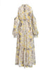 Vestido Longo Ombro Vazado Longo Estampado Gola Alta