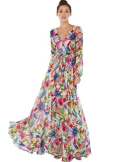 Vestido Longo Florido Manga Bufante