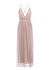 Vestido Tule Rosa Longo Decotado Festa