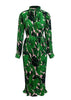 Vestido Longo Plissado Estampado Manga Longa Evangélica