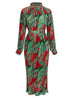 Vestido Longo Plissado Estampado Manga Longa Evangélica