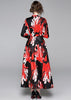 Vestido Longo Estampado Floral Preto Vermelho com Manga
