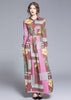 Vestido Longo Floral Rosa Manga Longa Gola Polo