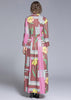 Vestido Longo Floral Rosa Manga Longa Gola Polo