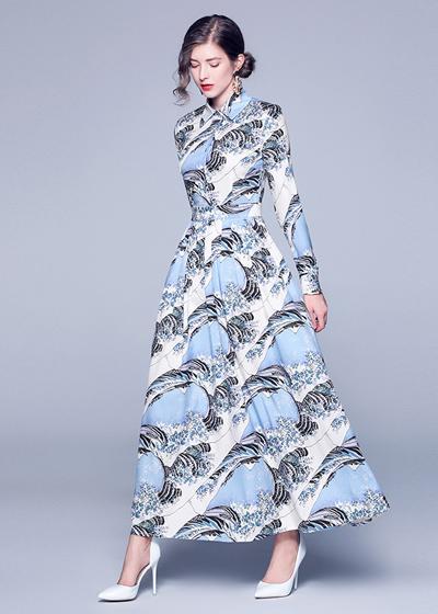 Vestido Longo Acinturado Estampado Moda Evangélica