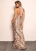 Vestido Longo Festa de Paetê Decote Gota com Fenda