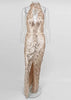 Vestido Longo Festa de Paetê Decote Gota com Fenda