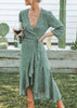Vestido Envelope Transpassado Longo Estampado com Babado