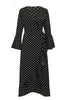 Vestido Longo Transpassado Manga Flare com Babado