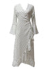 Vestido Longo Transpassado Manga Flare com Babado