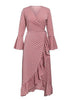 Vestido Longo Transpassado Manga Flare com Babado