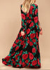 Vestido Boho Longo Florido Manga Longa