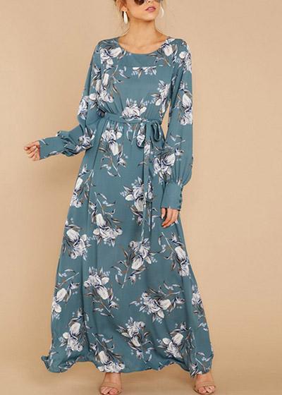 Vestido Longo de Manga Comprida Estampado